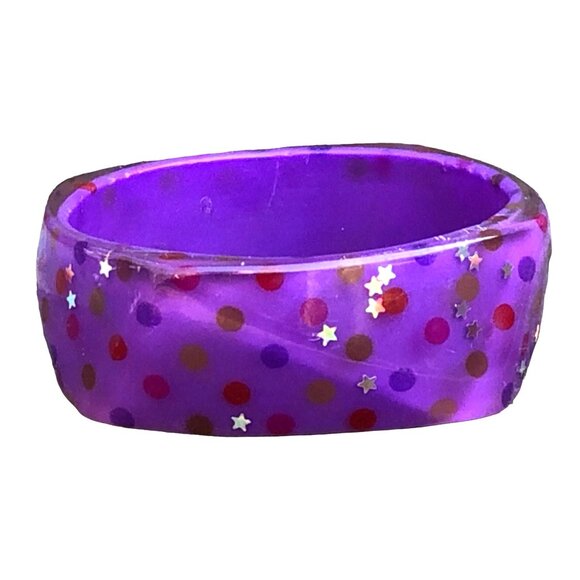 Vintage Y2K Purple Confetti Lucite Bangle Bracelet Faceted Glitter Polka Dots - Picture 7 of 8